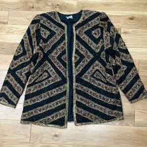 Vintage Brillante by J.A. beaded Black and gold Silk Jacket